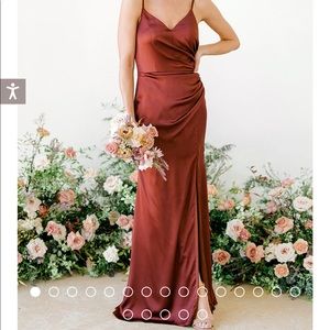 Revelry Rory champagne satin bridesmaid dress